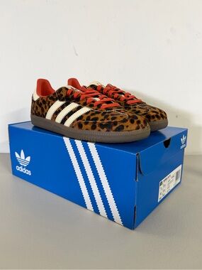 adidas Leopard Print Samba Sneakers - Brown/Red/Cream